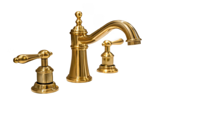 Gold faucet and handles isolated on transparent background, creating a luxurious and elegant design element for bathroom or kitchen renovations