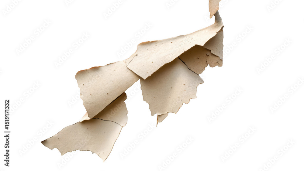 Poster Peeling paint with cracked edges creating a textured surface, isolated on a transparent background, adds a touch of grunge and decay to any design project