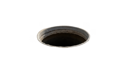 Open manhole cover creating a dangerous hole in the ground, isolated on a transparent background, posing a safety hazard and requiring immediate attention to prevent accidents