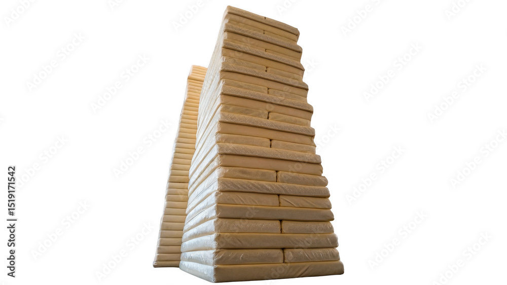 Aufkleber large stack of mattresses wrapped in plastic creating an interesting visual with a transparent backg