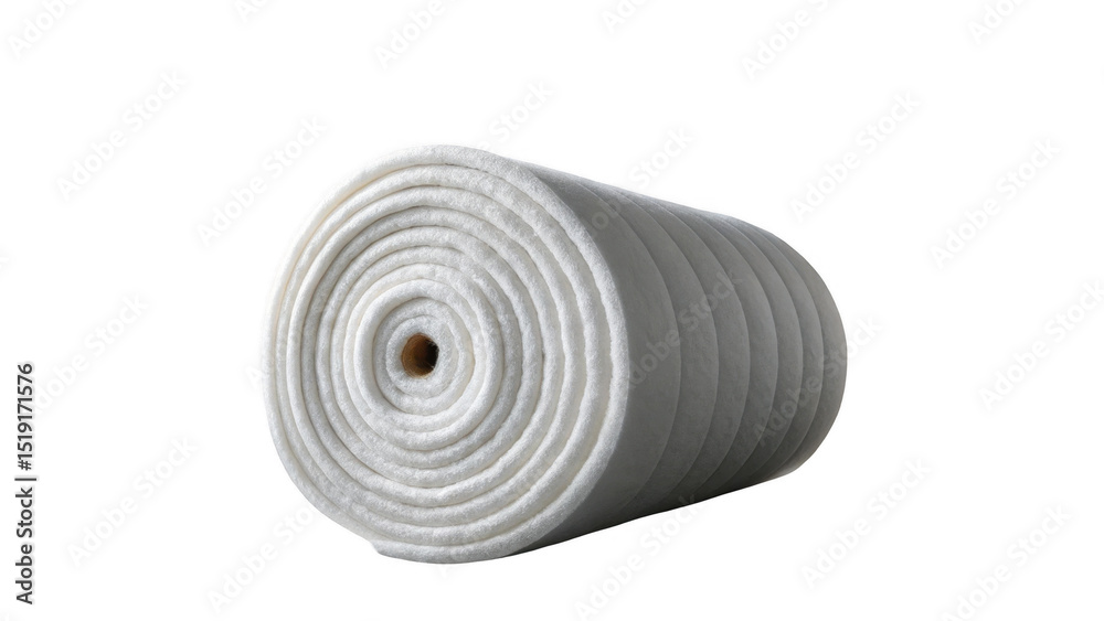 Poster close up of a tightly wound roll of white ceramic fiber blanket insulation material, ready for high 
