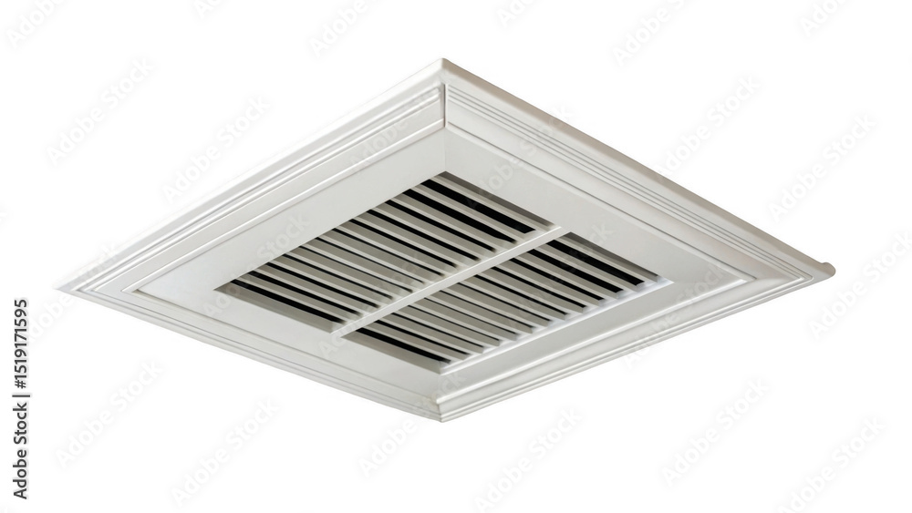 Poster White ceiling air vent diffuser isolated on transparent background, providing efficient airflow and temperature control in residential or commercial spaces