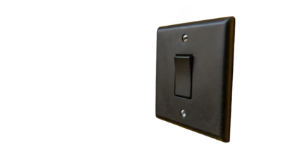 Black light switch on a transparent background, representing power control, electrical circuits, and onoff states in home or office settings
