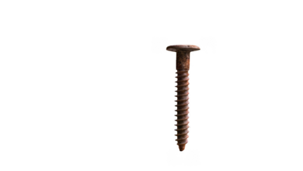 Close up of a rusty metal screw, isolated on a transparent background, ideal for adding a touch of realism to industrial themed designs or presentations