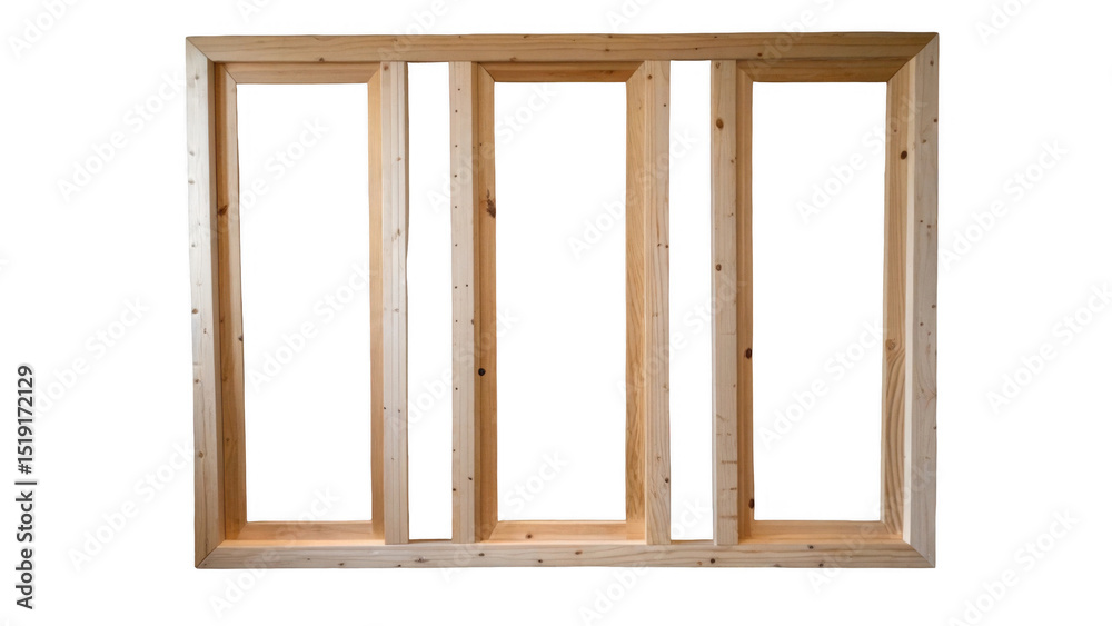 Poster Wooden frame structure with transparent background, ideal for visualizing window or door designs in architectural projects, showcasing joinery techniques, or illustrating construction concepts