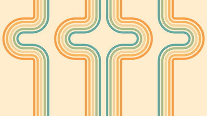 Abstract background of rainbow groovy Wavy Line design in 1970s Hippie Retro style. Vector pattern ready to use for cloth, textile, wrap and other.