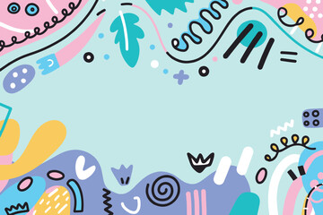 Playful Pastel Abstract Art Border Design with Organic Shapes and Lines, Doodles