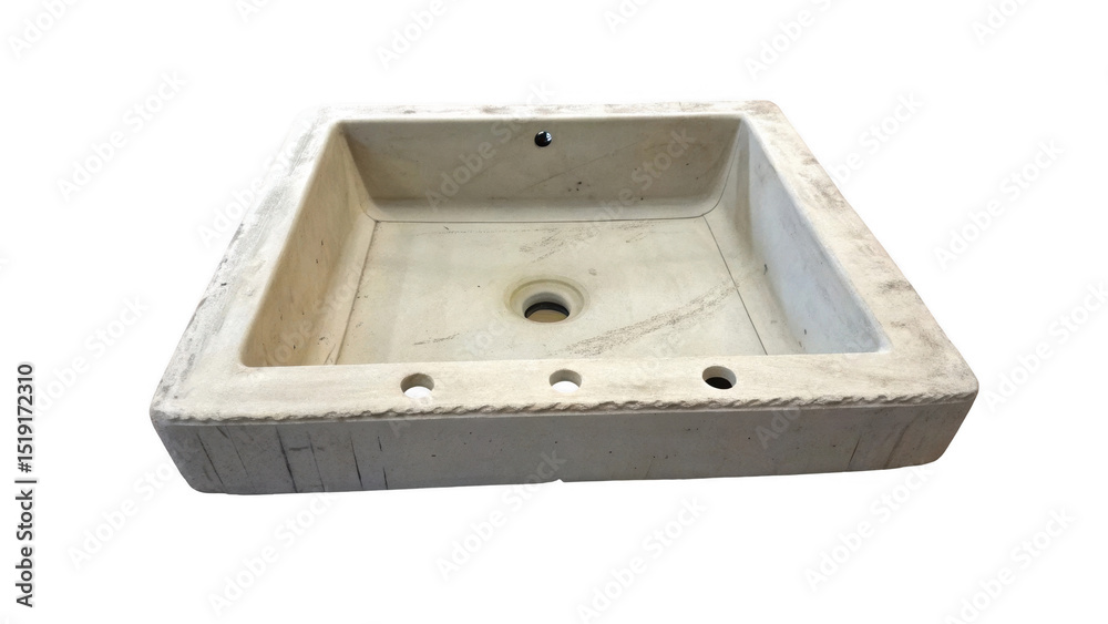 Aufkleber Rectangular stone sink featuring three drain holes, isolated on a transparent background. The rustic design and durable material make it ideal for both indoor and outdoor use