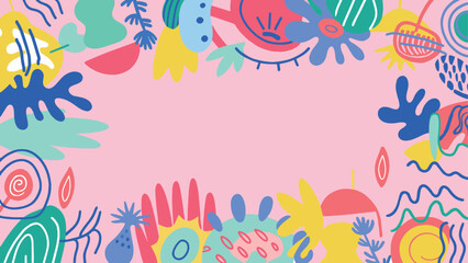 Playful Pink Abstract Floral Frame with Bold Shapes and Vibrant Colors Doodles