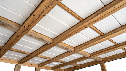 Obraz premium Wooden beams supporting sleek white ceiling panels against a transparent background, showcasing a modern and stylish architectural design that enhances interior spaces with elegance