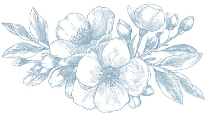 Elegant Blue Botanical Wedding Flower Illustration