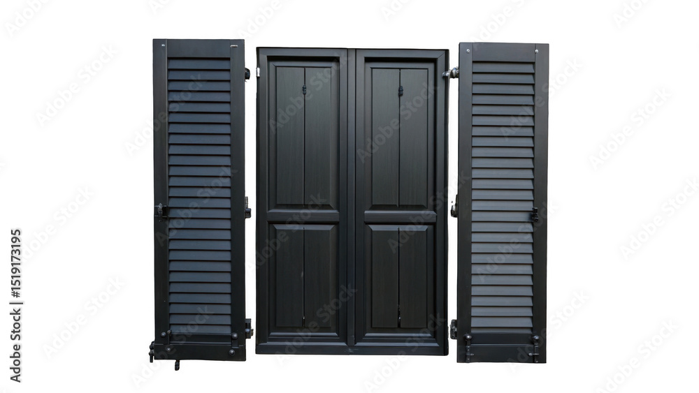Aufkleber modern dark gray window featuring open shutters, isolated on a transparent background. ideal for arc