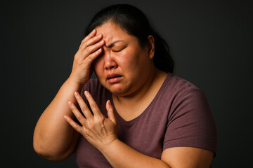 woman with hand on head and chest showing signs of pain or anxiety