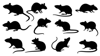 black rat mouse silhouette collection vector rodent icon set animal bundle