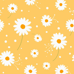 Obraz premium Bright Yellow Seamless Daisy Pattern Floral Vector Illustration for Textile, Fabric, and Wallpaper Designs