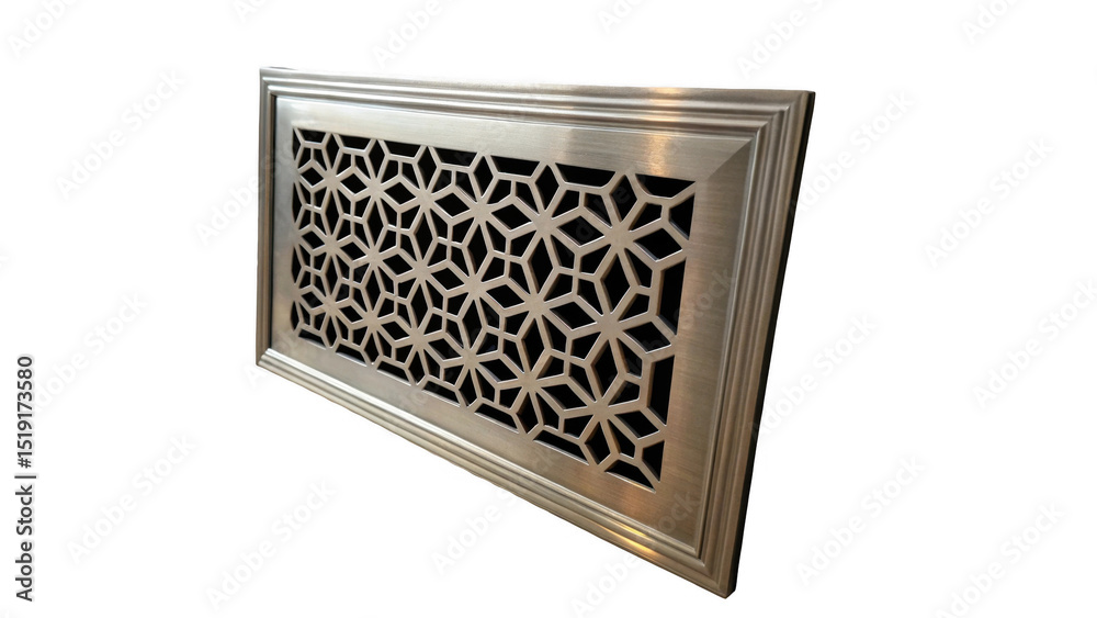 Poster decorative metal grille showcasing a complex geometric pattern, ideal for ventilation or aesthetic p