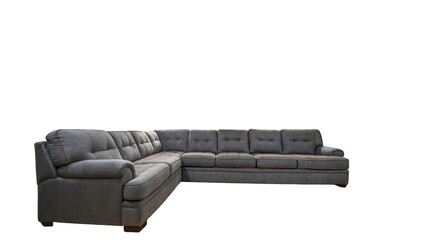 Large gray sectional sofa with plush cushions and modern design, ideal for spacious living rooms. The transparent background highlights its elegant and comfortable style