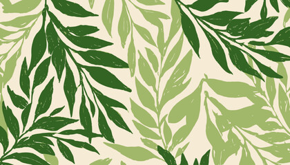 Hand-Drawn Green Leaves Seamless Pattern Spring and Summer Botanical Illustration
