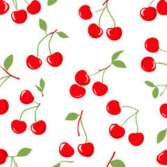 Seamless Cherry Pattern Red Cherries Vector Illustration for Fabric, Wallpaper, and More