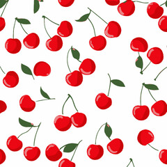 Seamless Cherry Pattern Red Berries Vector Illustration for Fabric, Wallpaper, and Design Projects