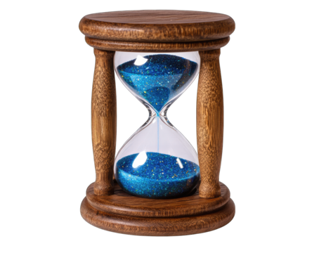 Wooden hourglass with blue sand