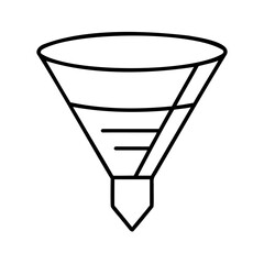 Simple black and white outline illustration of a chemical laboratory funnel icon on white
