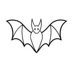 Simple black and white outline illustration of a spreading wings bat design