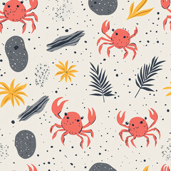 seamless pattern with fishes and crab
