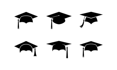Graduation Caps Silhouettes Set Vector Illustration