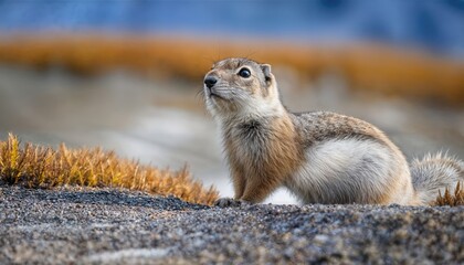 Urocitellus parryii on the Edge An Arctic Ground Squirrels Territorial Vigilance amidst Frosty Tundra Majesty, Alaska .