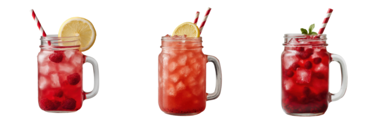 Refreshing Fruit Beverages in Mason Jars for Summer Isolated on a Transparent Background