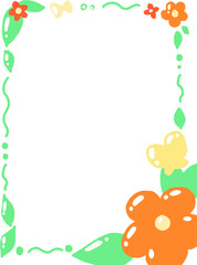 Green Floral Frame with Butterfly and Leaves – Cute Hand-Drawn Border