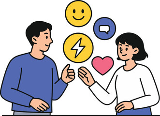 Social Media Interaction Vector Illustration on White Background