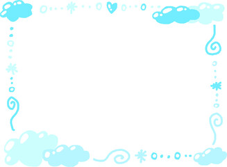 Blue Cloud Frame with Swirls and Hearts – Cute Hand-Drawn Border