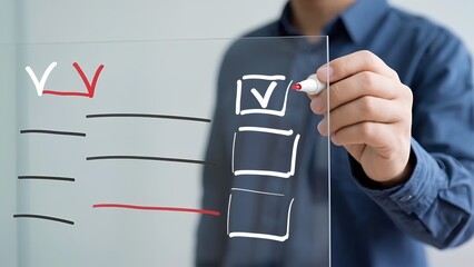 Task completion checklist office setting digital content professional environment close-up view productivity focus