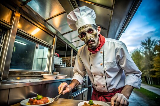 zombie chef at a food truck