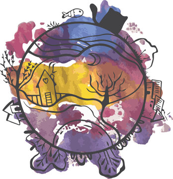 Monotype illustration based on a bright multi-colored spot