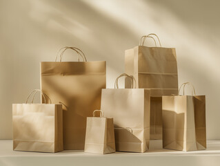 Minimalist Still Life Featuring Several Brown Paper Eco Bags