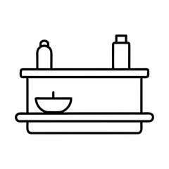 Simple line art illustration of a two-tiered shelf holding items with clean design