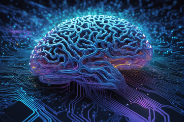 Futuristic Brain Digital Circuit. Generative AI.