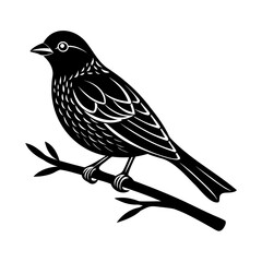 Elegant black and white illustration of a bird perched on a branch in vector graphic