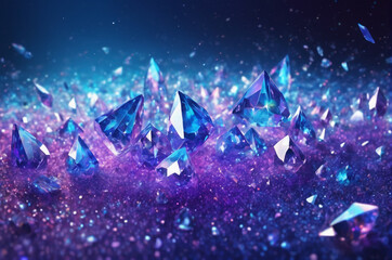 Sparkling Blue Crystals on Glittering Surface. Generative AI.