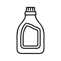 Simple black and white outline illustration of a cleaning product bottle with a blank label