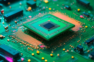 Close-up of a Processor on a Circuit Board. Generative AI. 