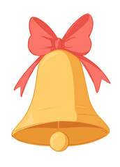 Golden Bell with Red Bow Festive Illustration