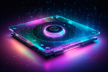 Futuristic Digital Processor with Neon Light Effects. Generative AI.