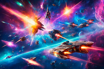 Epic Space Battle with Starships and Explosions. Generative AI.