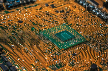 Close-Up of a Computer Motherboard Circuit Design. Generative AI.