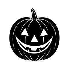 Black and white carved pumpkin silhouette depicting a happy halloween face