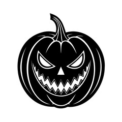 Spooky black and white carved pumpkin halloween illustration suitable for festive designs